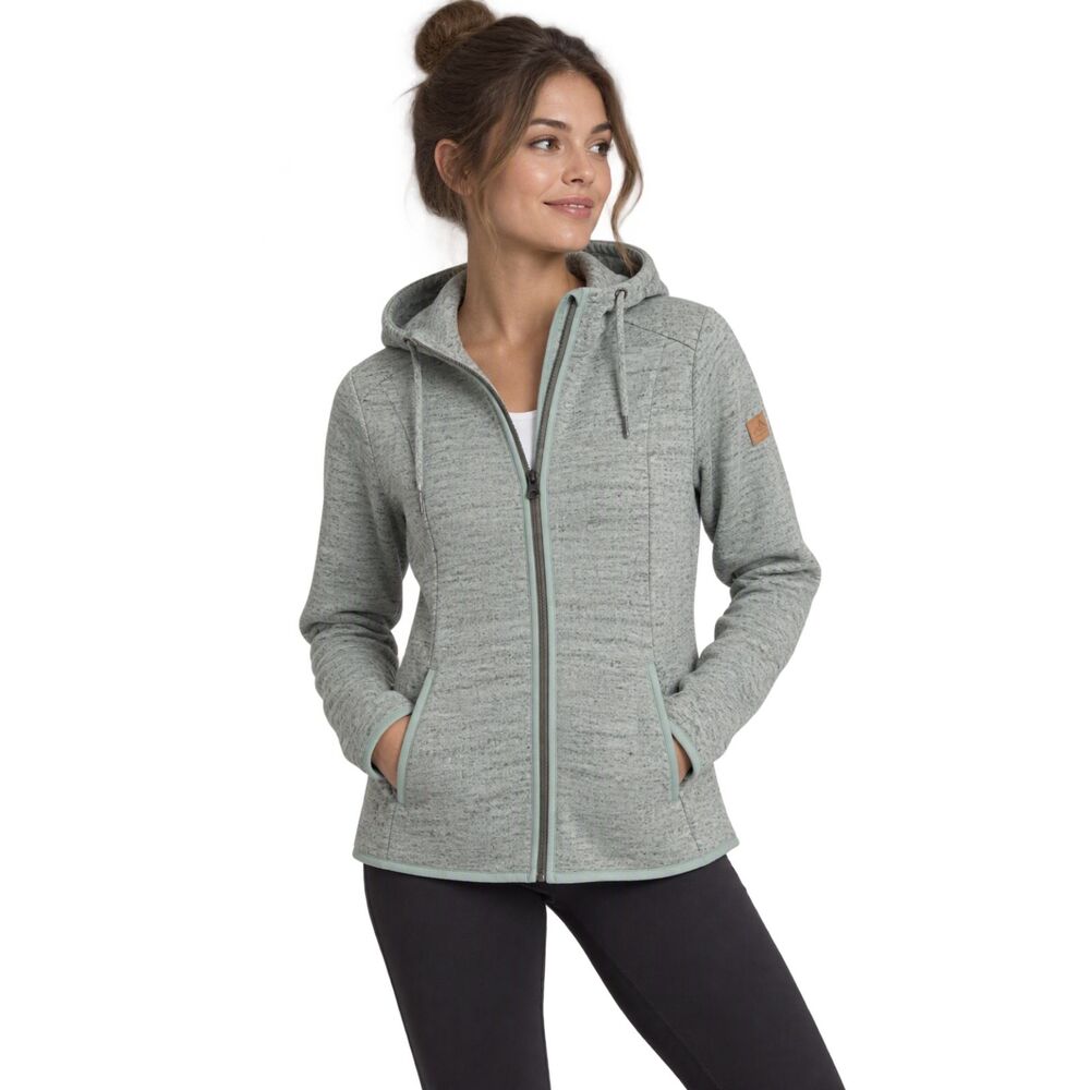 KÜHL Women’s Small Hooded Fleece Knit Jacket Gray Green Full Zip Outdoor Sweater